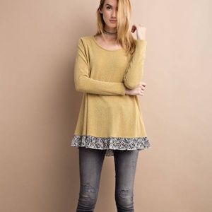 Mustard floral ruffle bottom tunic top